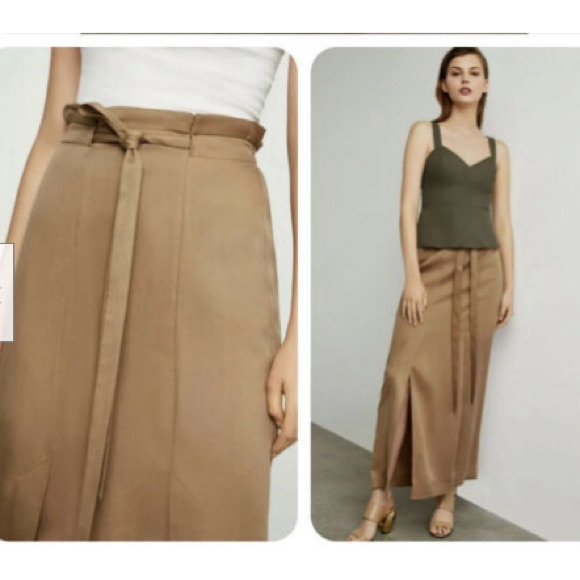 NWT BCBG paper bag waist maxi skirt OLIVE - Picture 3 of 3